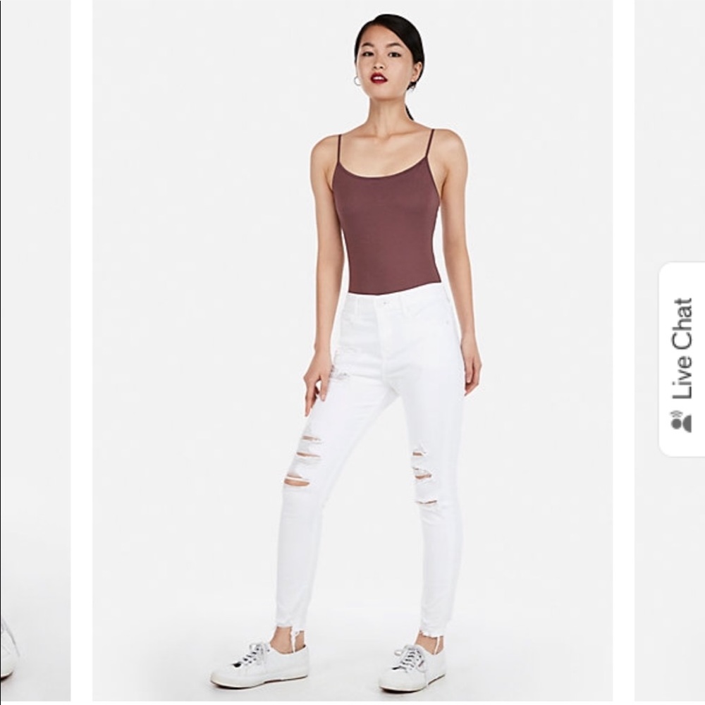 EXPRESS MID RISE WHITE RIPPED STRETCH JEANS - Picture 2 of 7